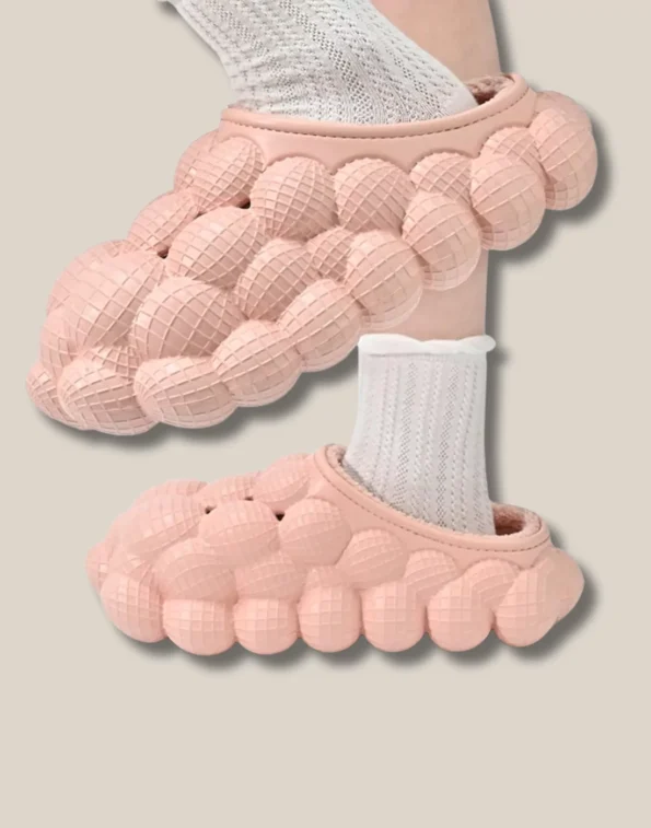 pink bubble slides with fur
